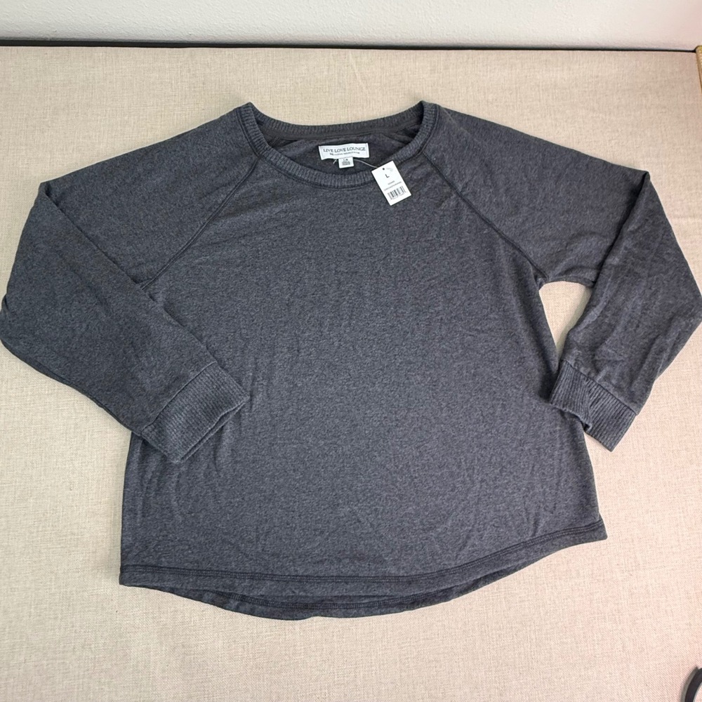 Live Love Lounge Karen Neuburger Gray Raglan‎ Long Sleeve Top Large 1609489 NEW